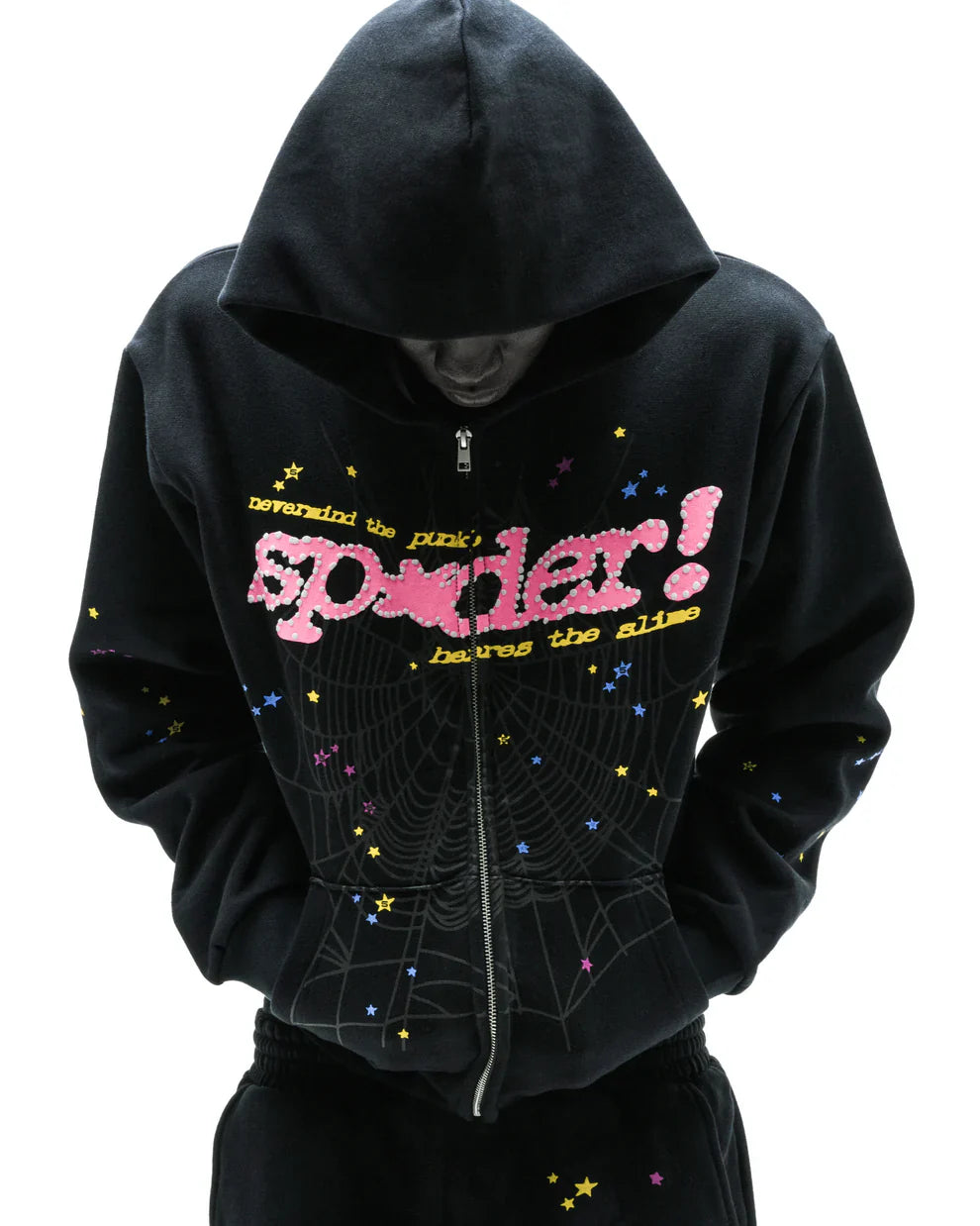 Sp5der Black Punk V2 Zip Hoodie